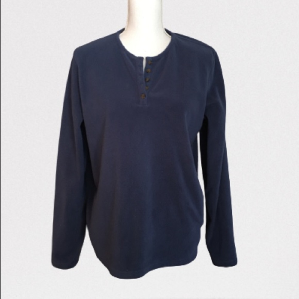 Fleece top Lands End blue Henley sweatshirt size L